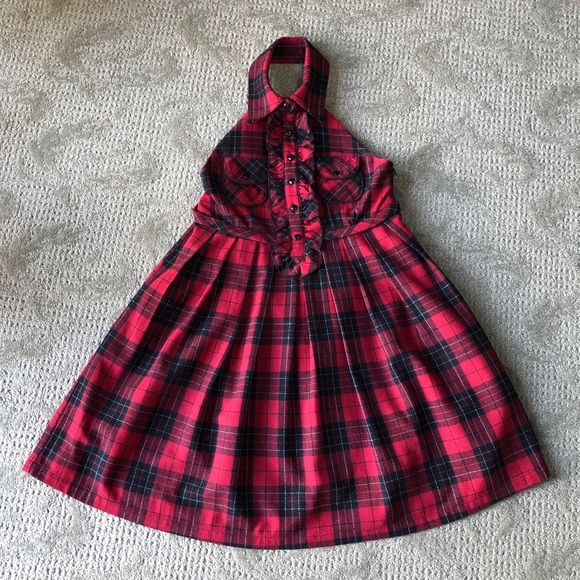 💕LAST CHANCE💕NWOT Francesca’s Flannel Boho Halter Dress - Picture 2 of 9